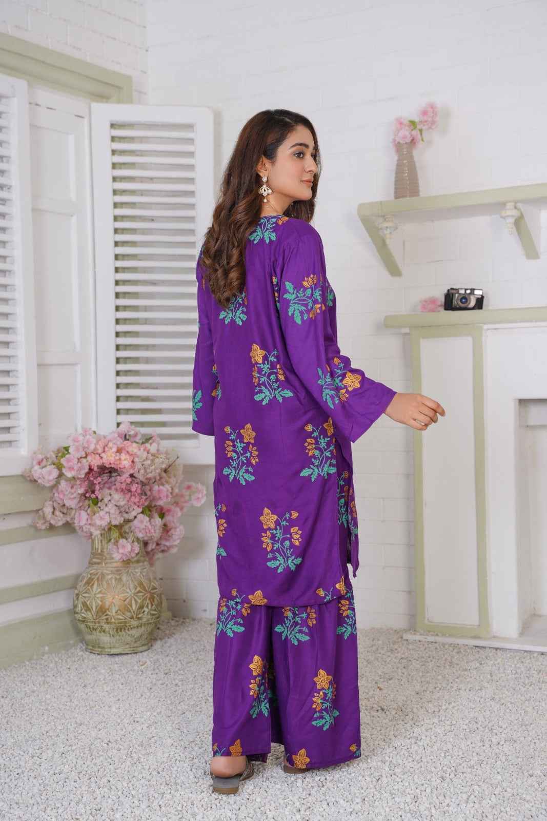 Floral Shirt with Sharara - Stitched 2 pc - Sunflare.pk