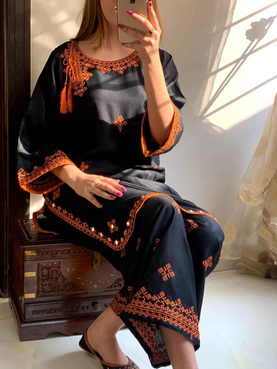 Mirror Work Embroidery - Stitched 2 pc - Sunflare.pk