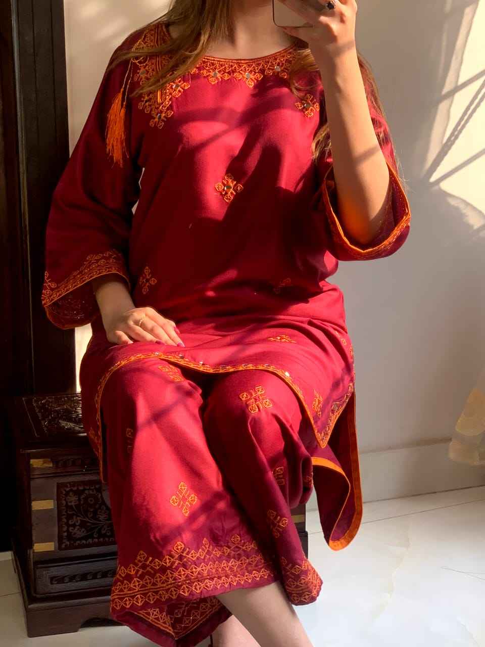Mirror Work Embroidery - Stitched 2 pc - Sunflare.pk