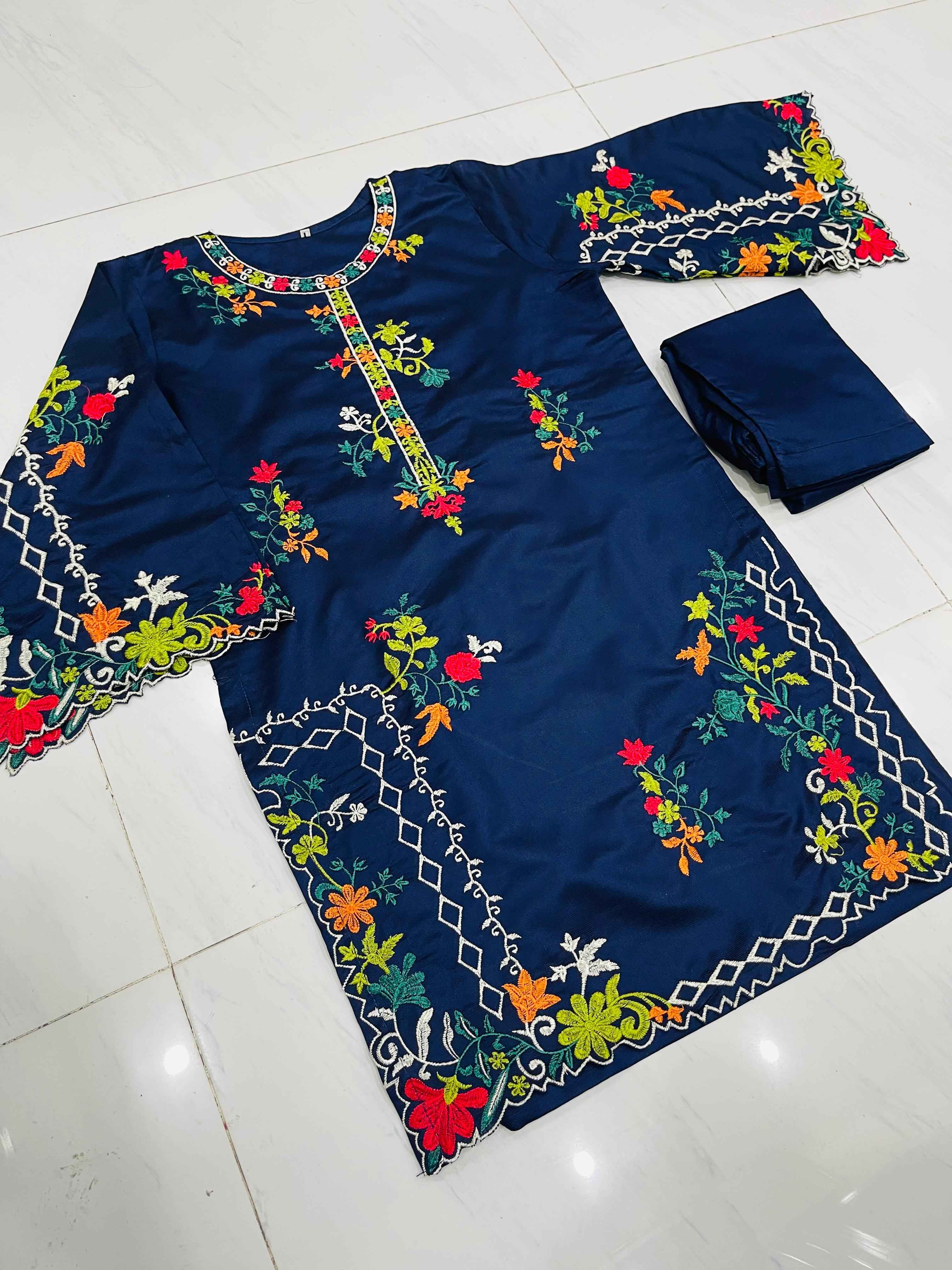 Cut Work Khadi Net- Stitched 2 pc - Sunflare.pk