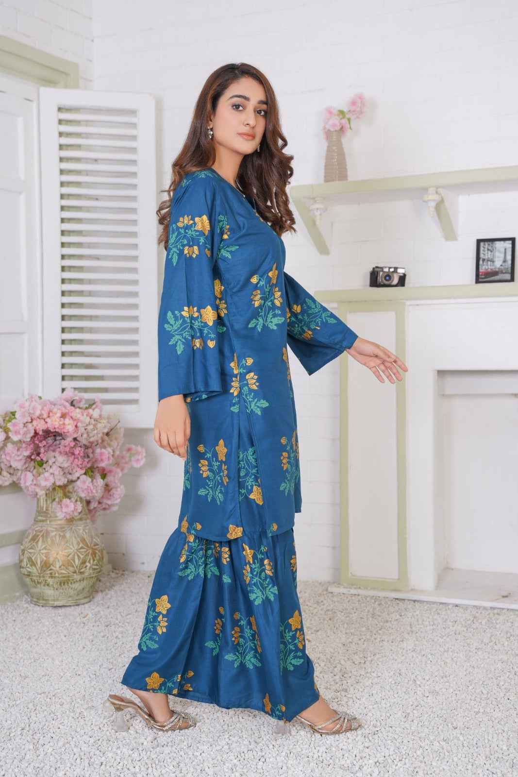 Floral Shirt with Sharara - Stitched 2 pc - Sunflare.pk