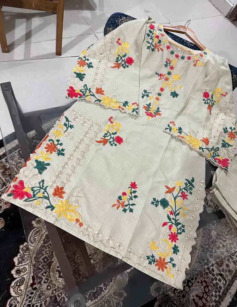 Cut Work Khadi Net- Stitched 2 pc - Sunflare.pk