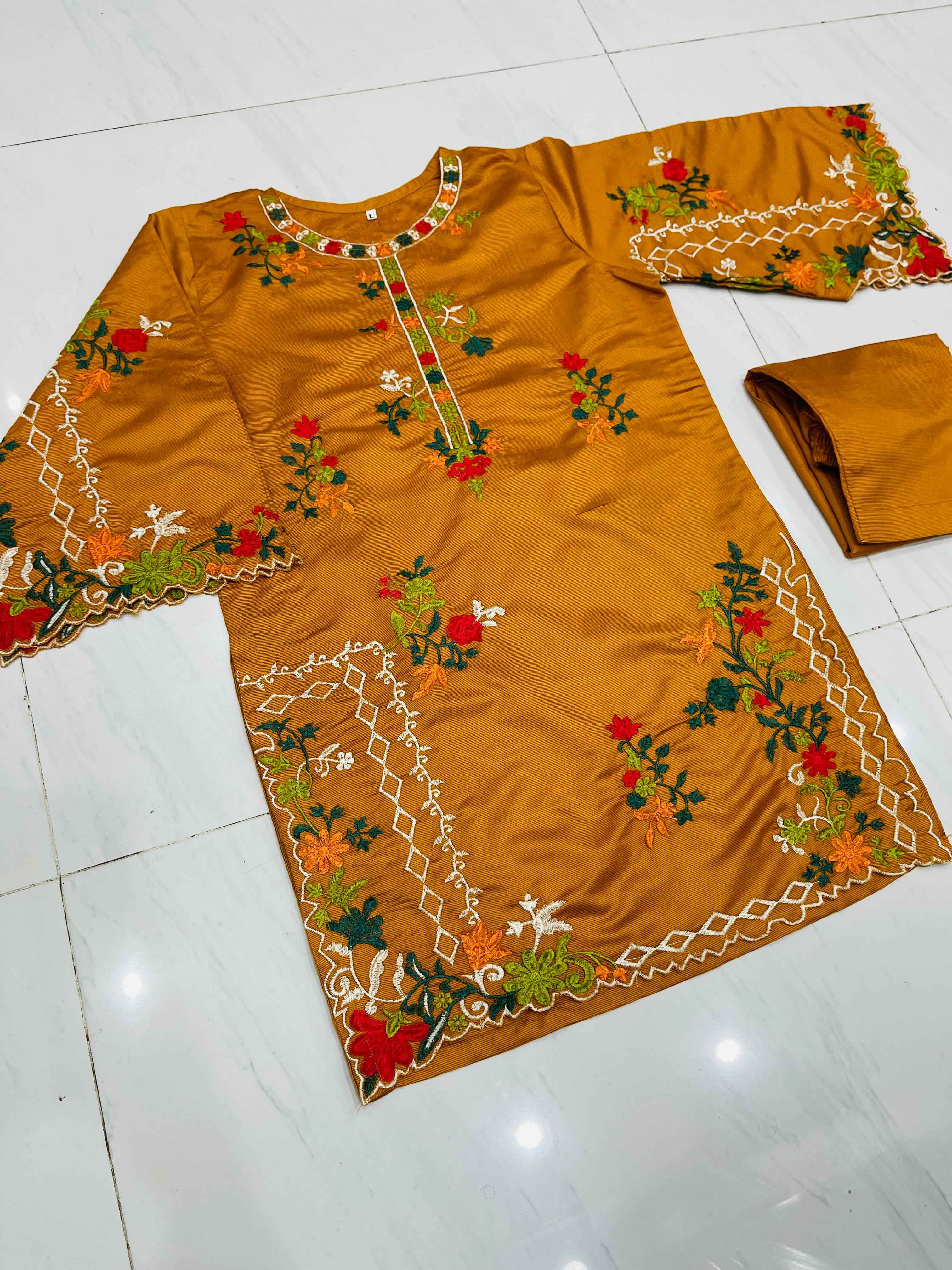 Cut Work Khadi Net- Stitched 2 pc - Sunflare.pk