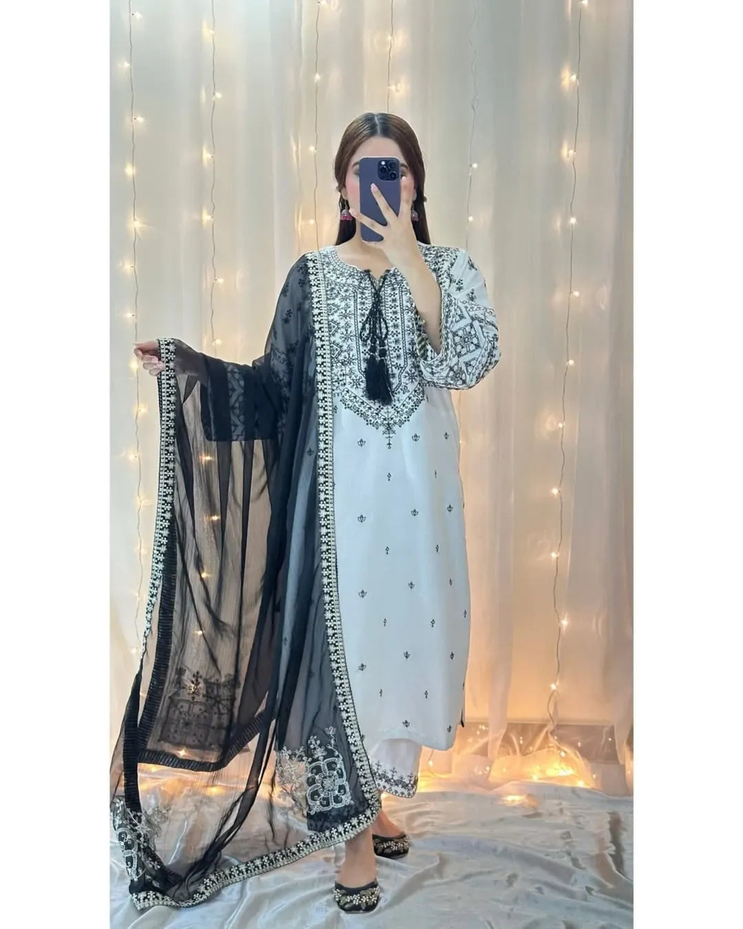 White Bloom Embroidered Stitched 3pc - Sunflare.pk