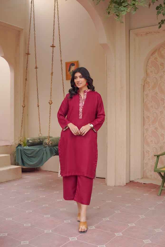 Dhanak Embroidery Flapper with Pockets - Stitched 2 pc - Sunflare.pk