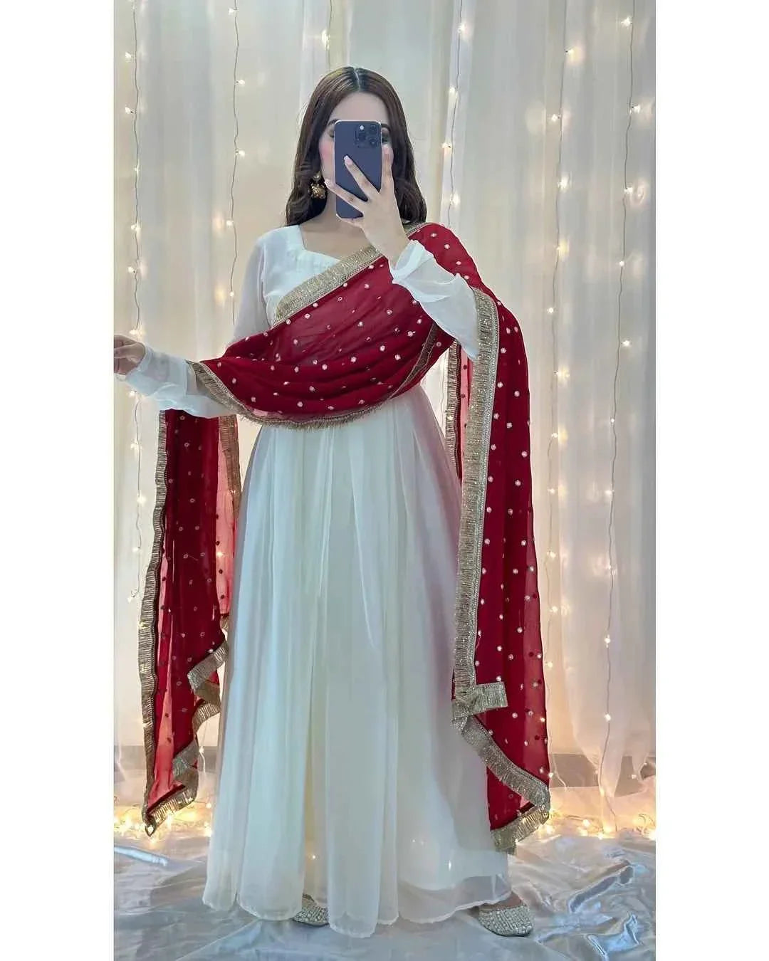 White Bliss Chiffon Maxi - Stitched 3pc - Sunflare.pk