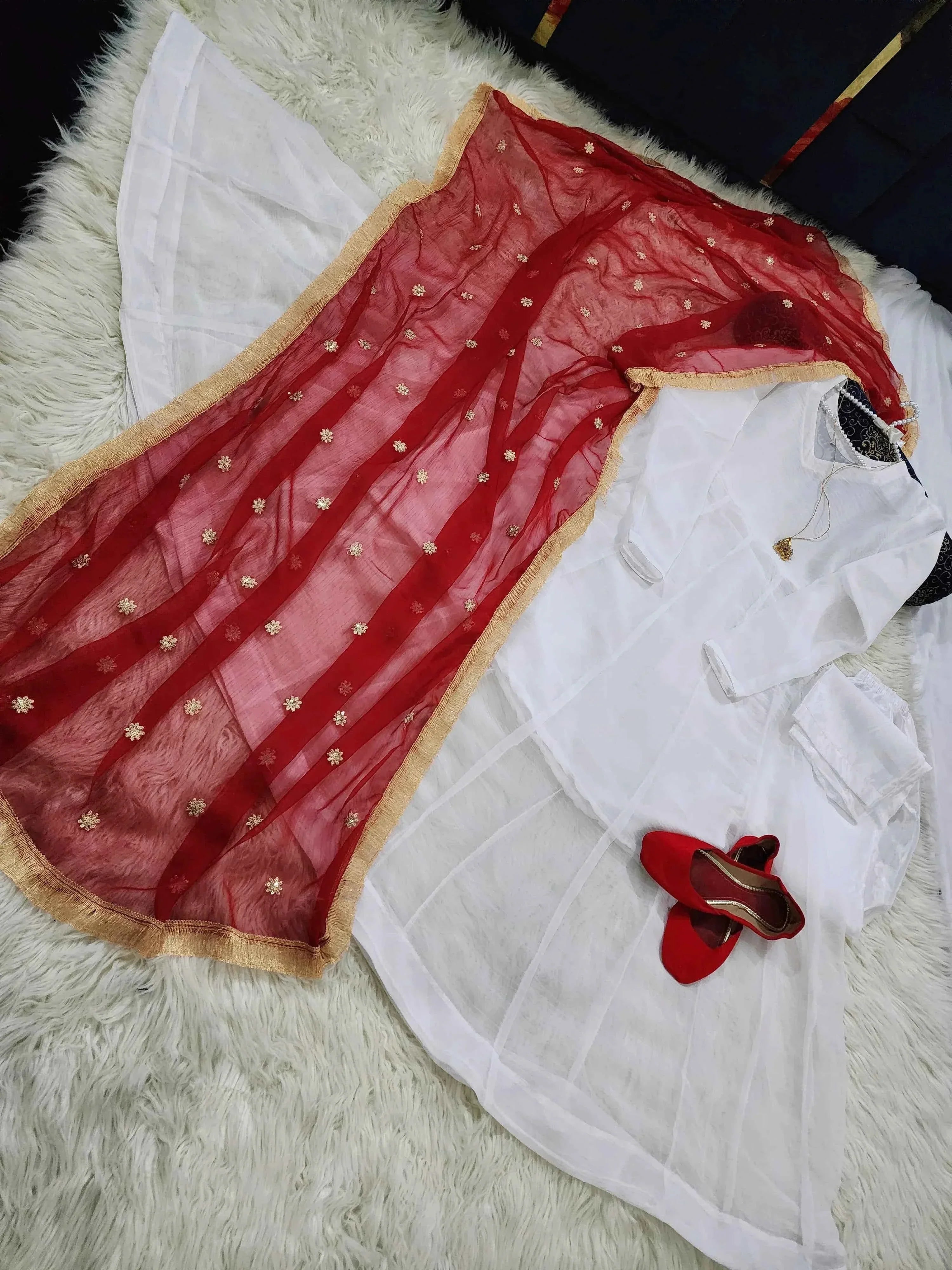 White Bliss Chiffon Maxi - Stitched 3pc - Sunflare.pk