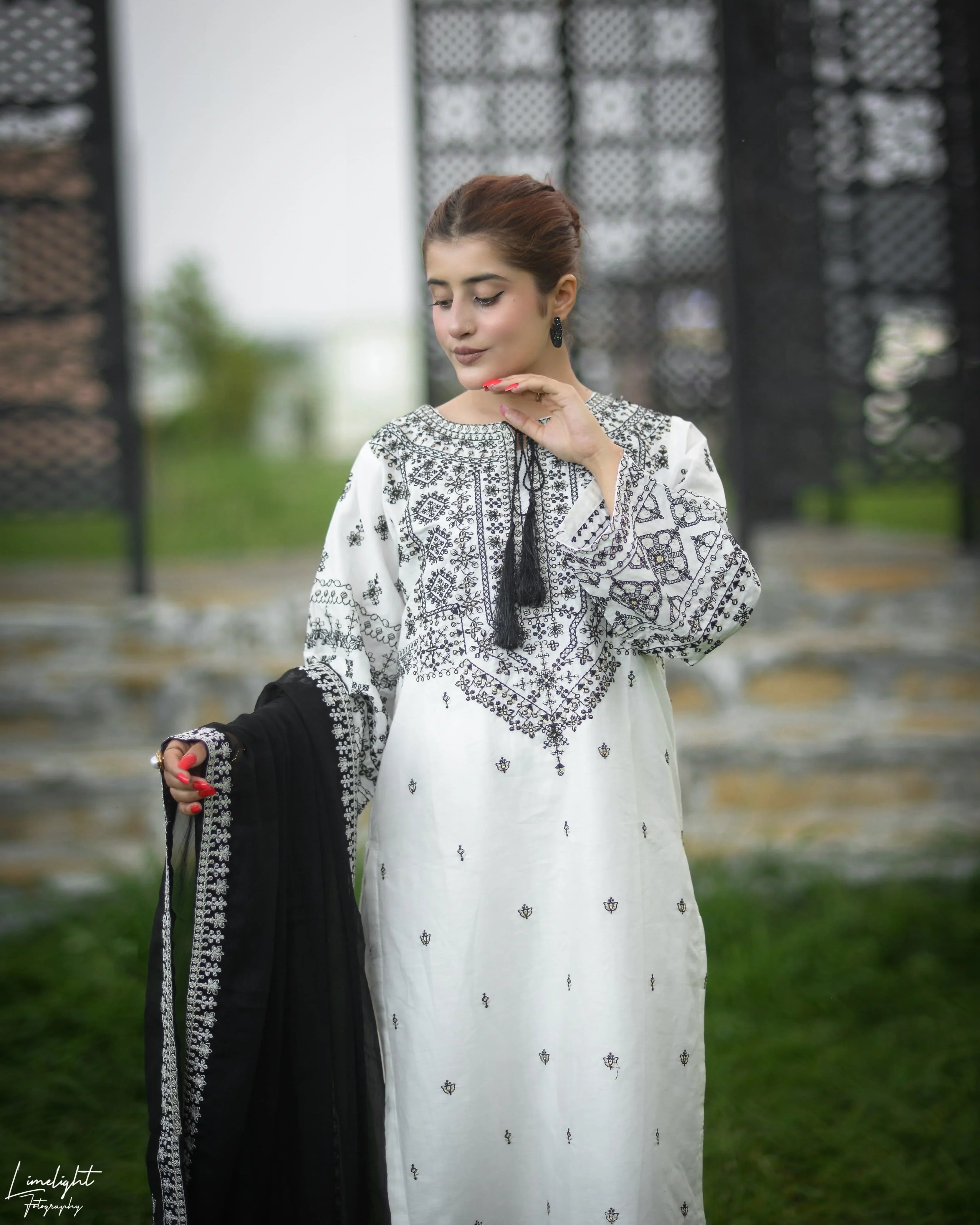 White Bloom Embroidered Stitched 3pc - Sunflare.pk