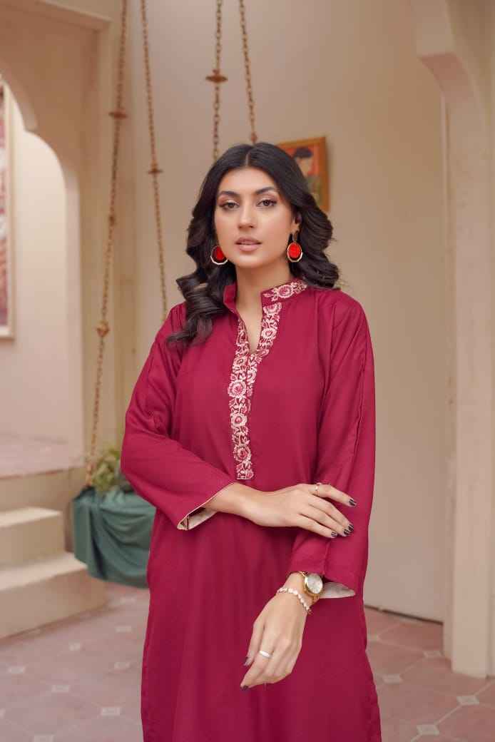 Dhanak Embroidery Flapper with Pockets - Stitched 2 pc - Sunflare.pk