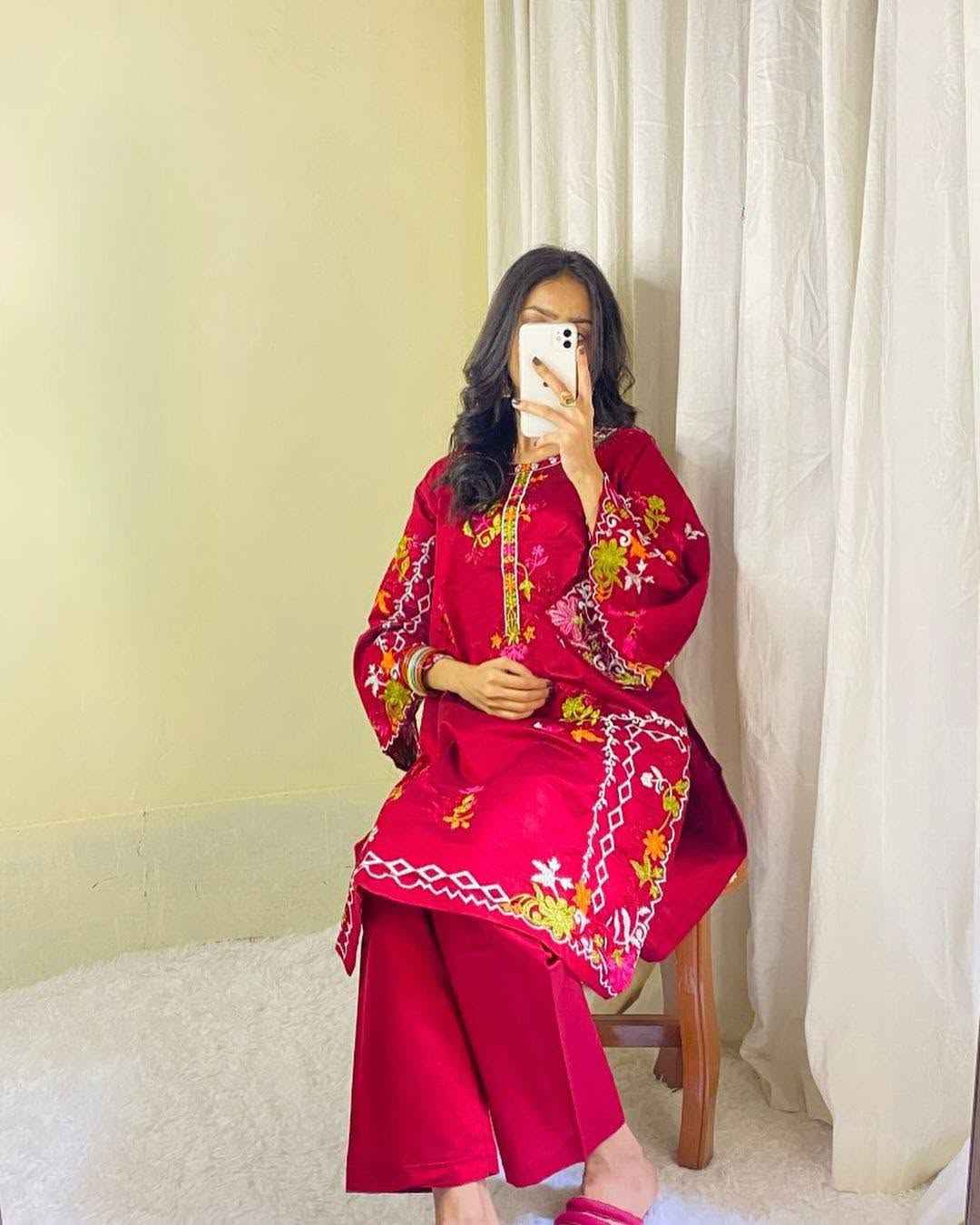 Cut Work Khadi Net- Stitched 2 pc - Sunflare.pk