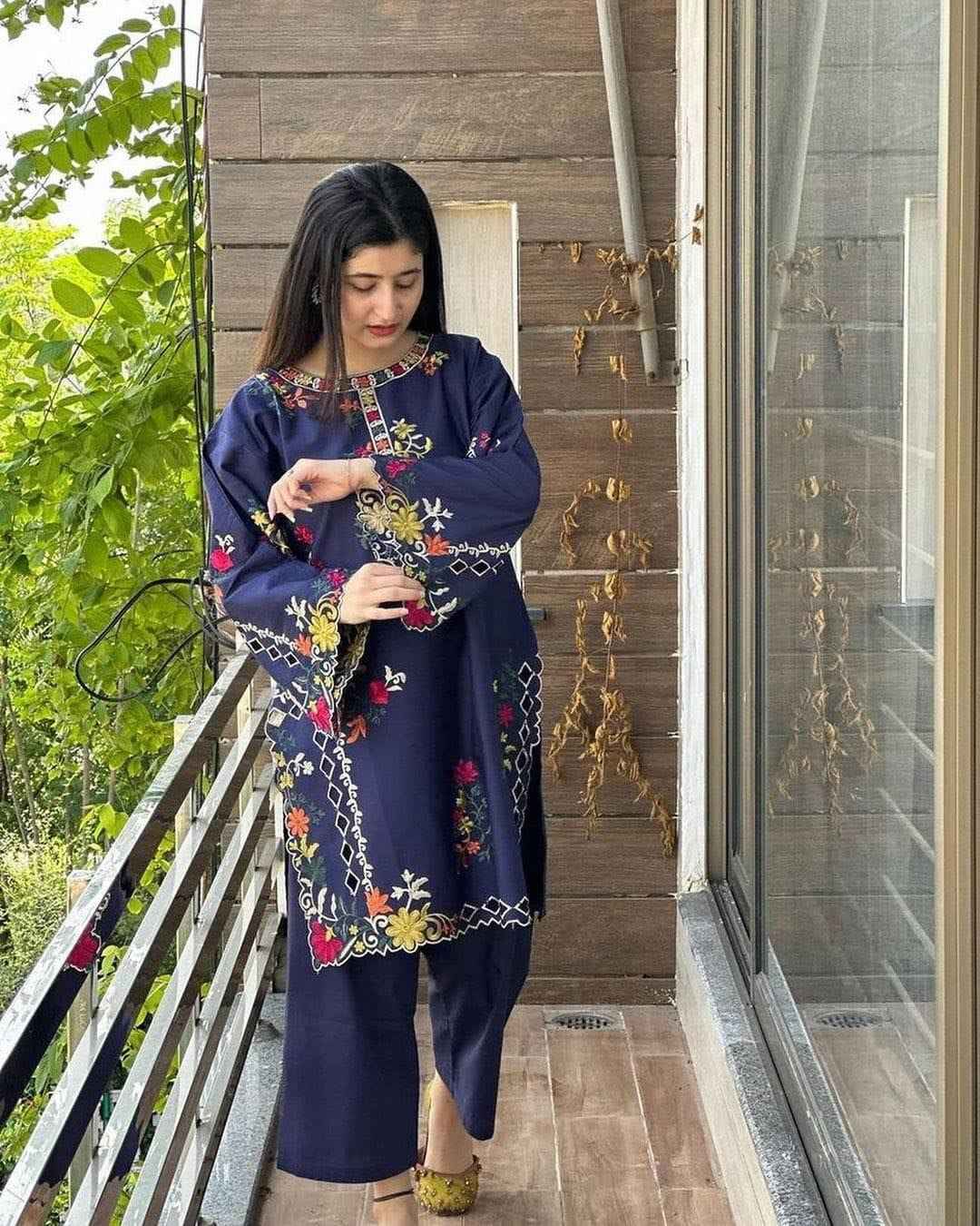 Cut Work Khadi Net- Stitched 2 pc - Sunflare.pk