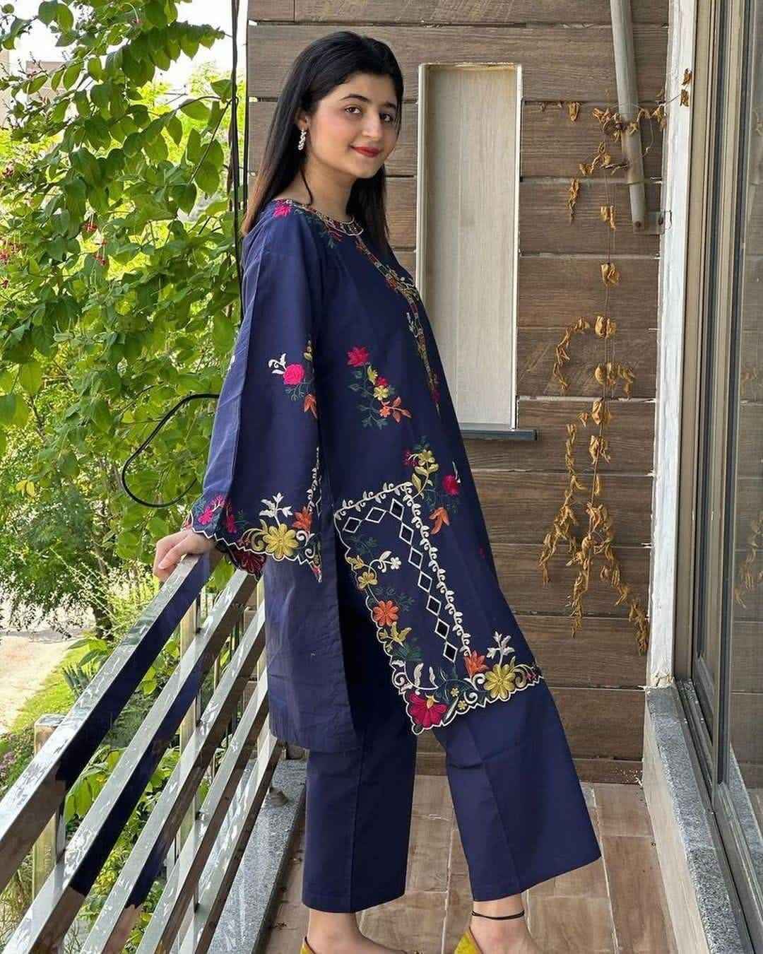 Cut Work Khadi Net- Stitched 2 pc - Sunflare.pk