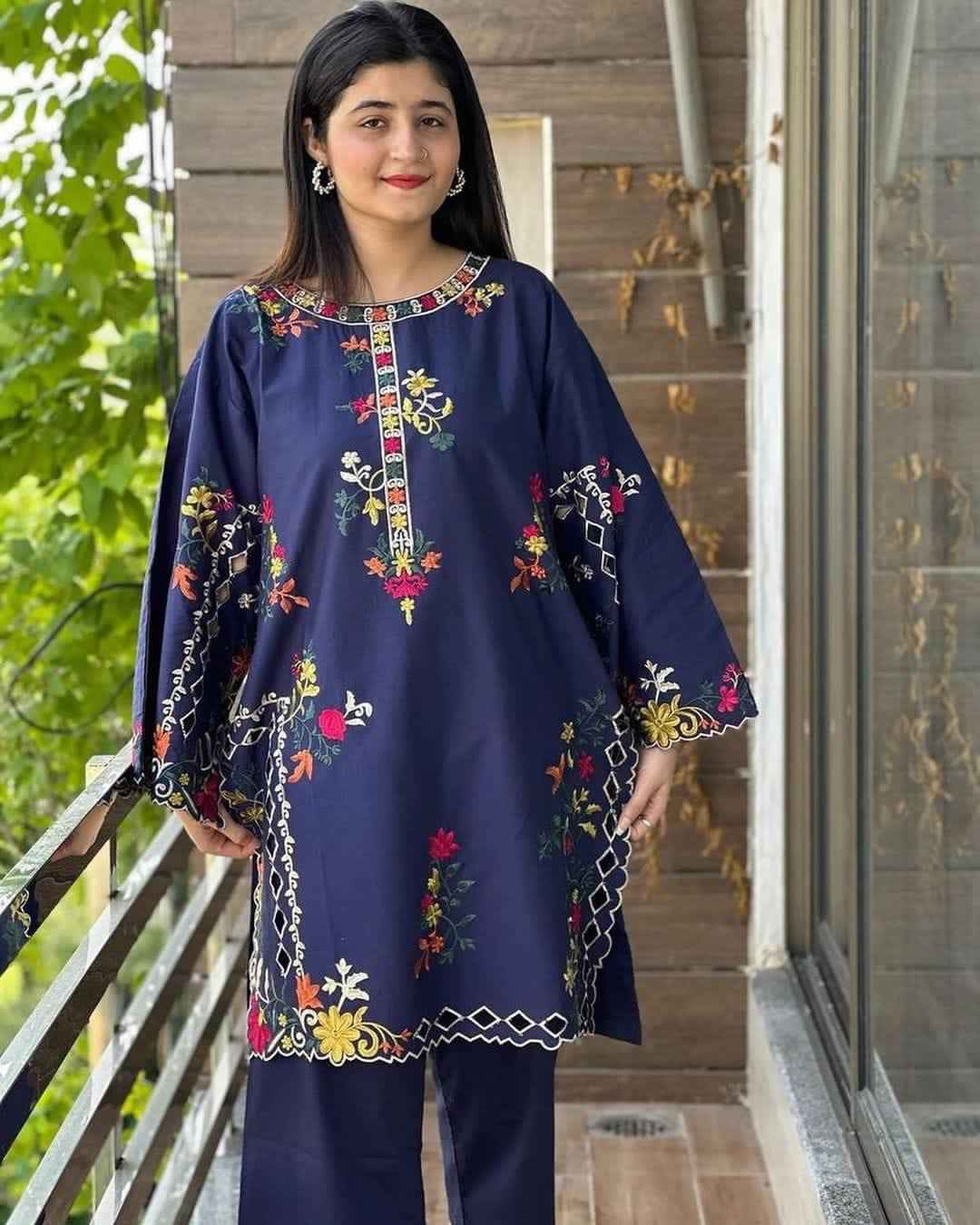 Cut Work Khadi Net- Stitched 2 pc - Sunflare.pk