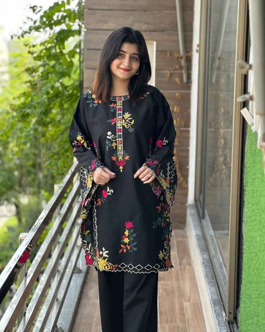 Cut Work Khadi Net- Stitched 2 pc - Sunflare.pk