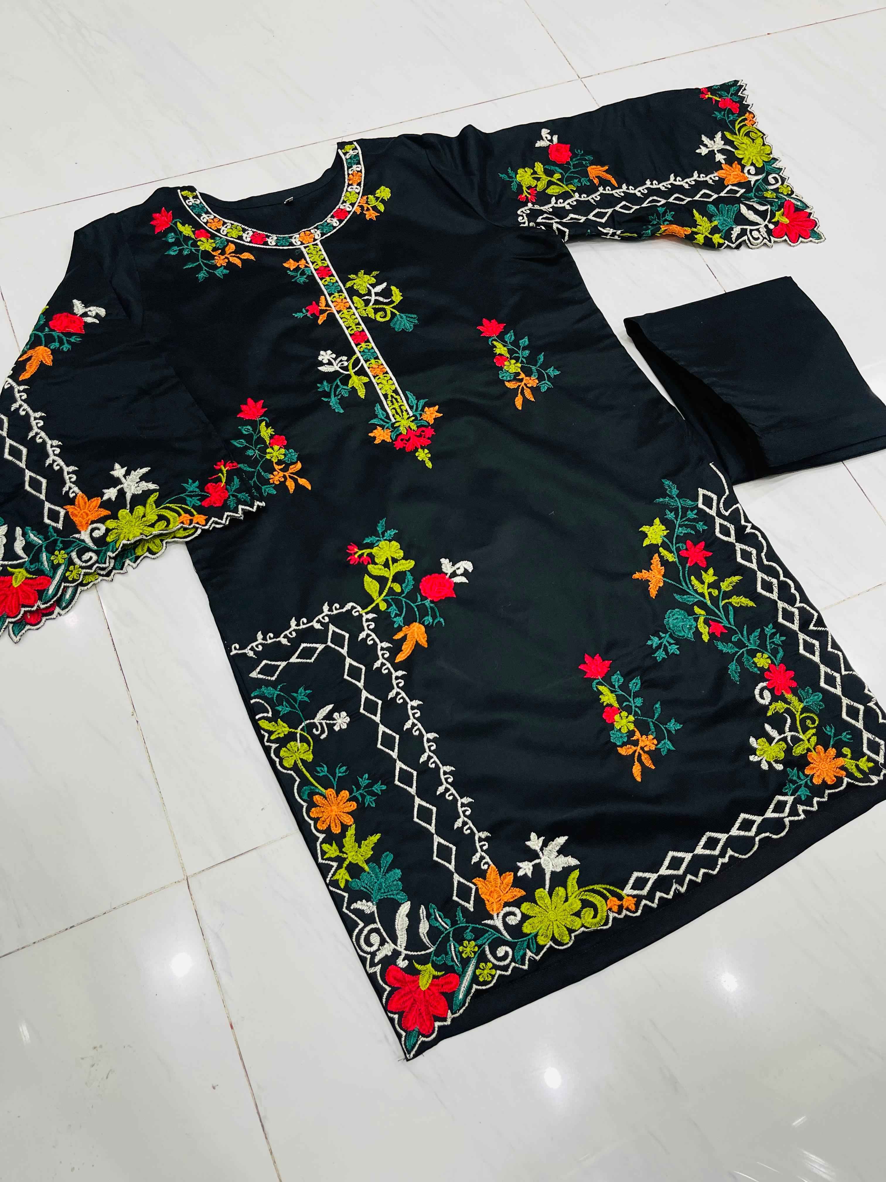 Cut Work Khadi Net- Stitched 2 pc - Sunflare.pk