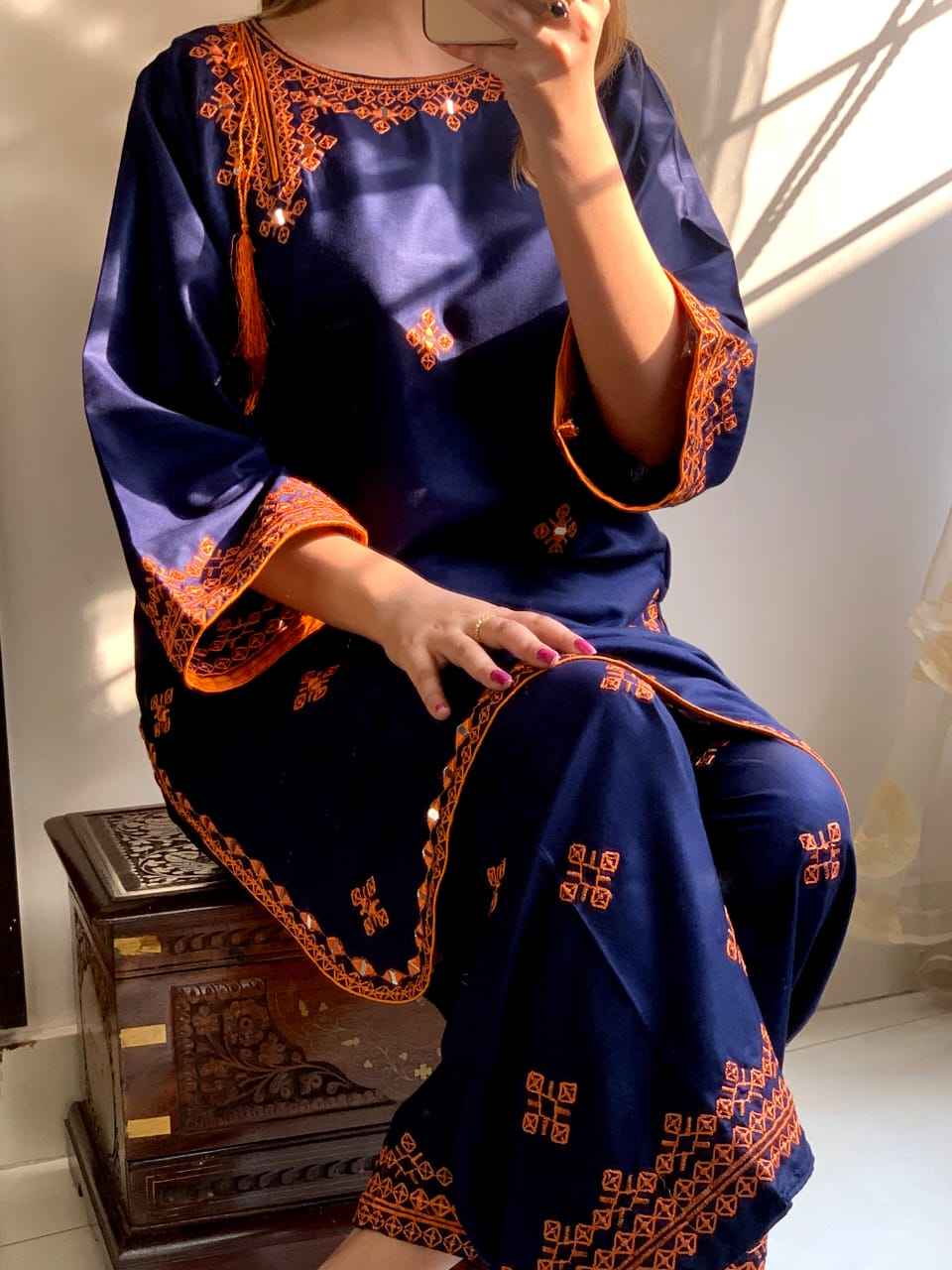 Mirror Work Embroidery - Stitched 2 pc - Sunflare.pk