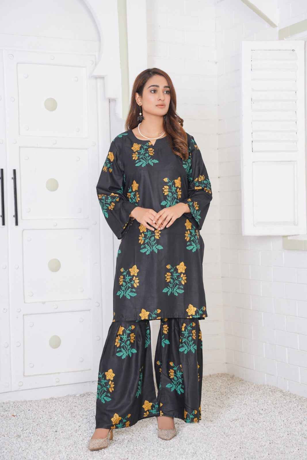 Floral Shirt with Sharara - Stitched 2 pc - Sunflare.pk