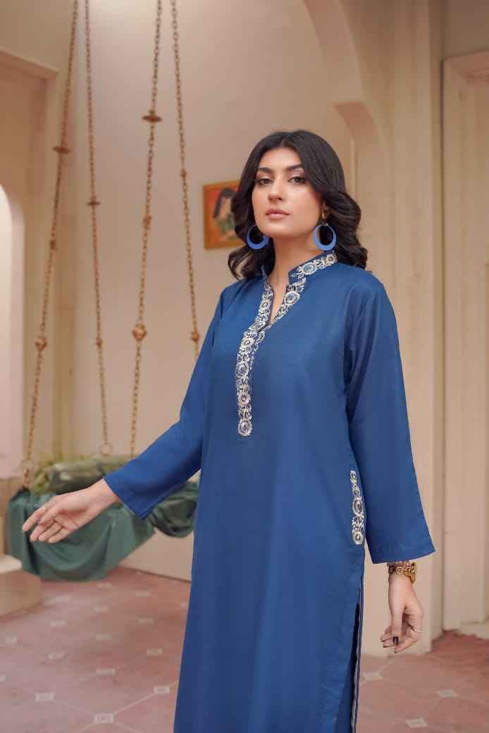 Dhanak Embroidery Flapper with Pockets - Stitched 2 pc - Sunflare.pk