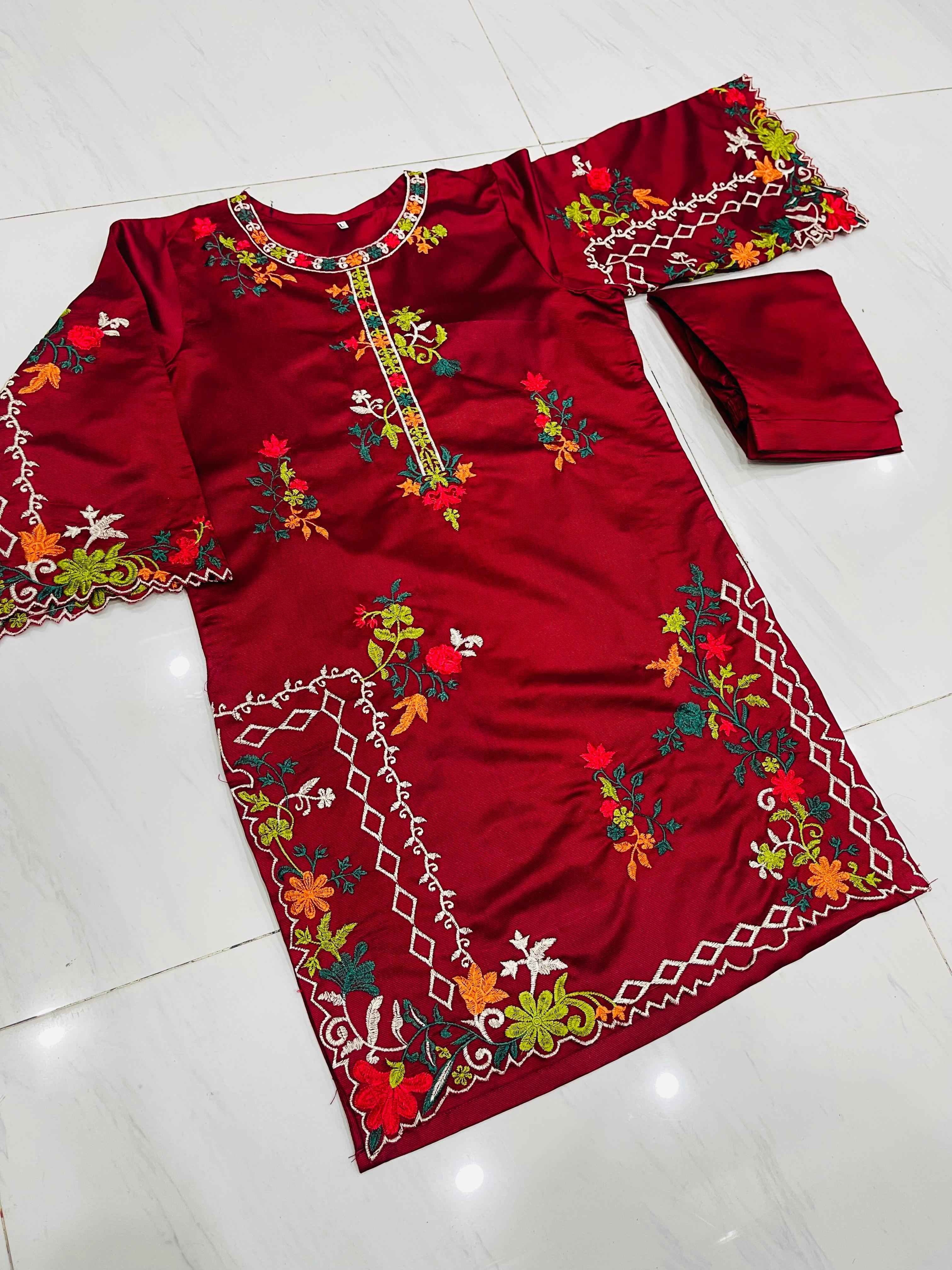Cut Work Khadi Net- Stitched 2 pc - Sunflare.pk