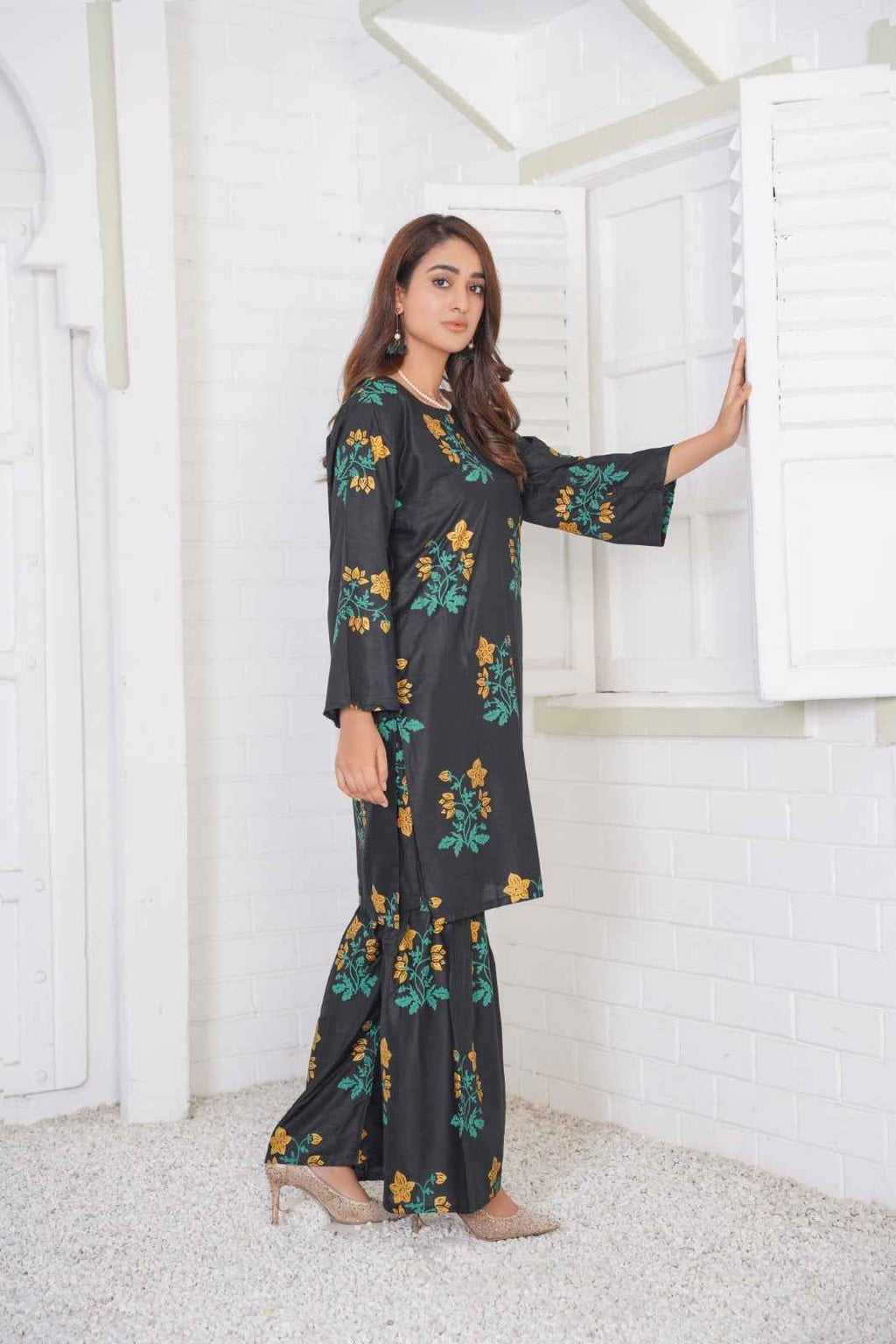Floral Shirt with Sharara - Stitched 2 pc - Sunflare.pk