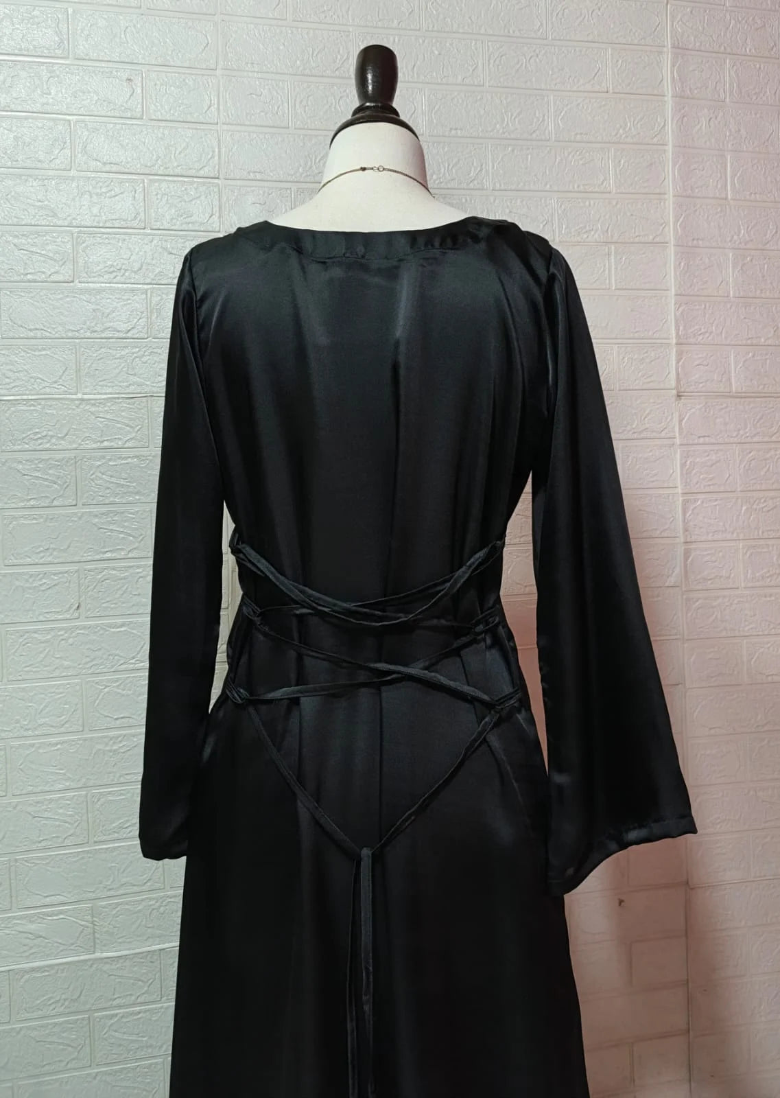 Elegant Korean Silk Maxi Dress with Back Dori