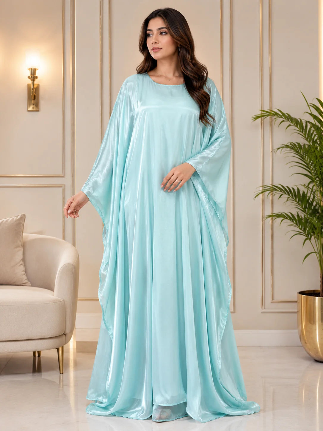 Luxury Rhinestone Arabic Kaftan – Sheesha Silk with Stone Work