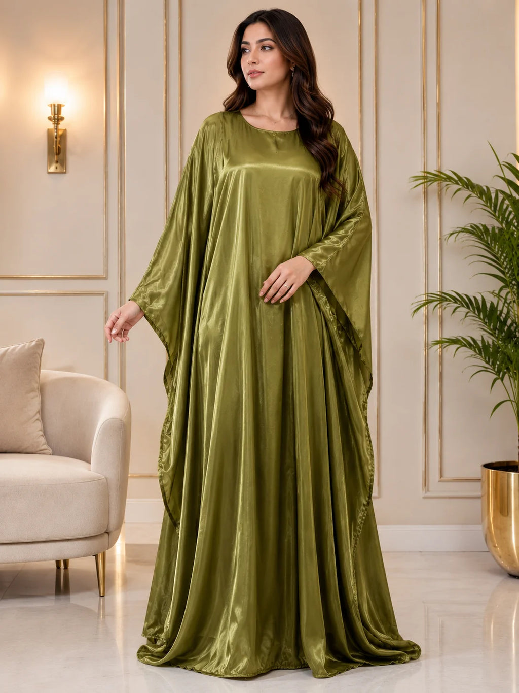 Luxury Rhinestone Arabic Kaftan – Sheesha Silk with Stone Work