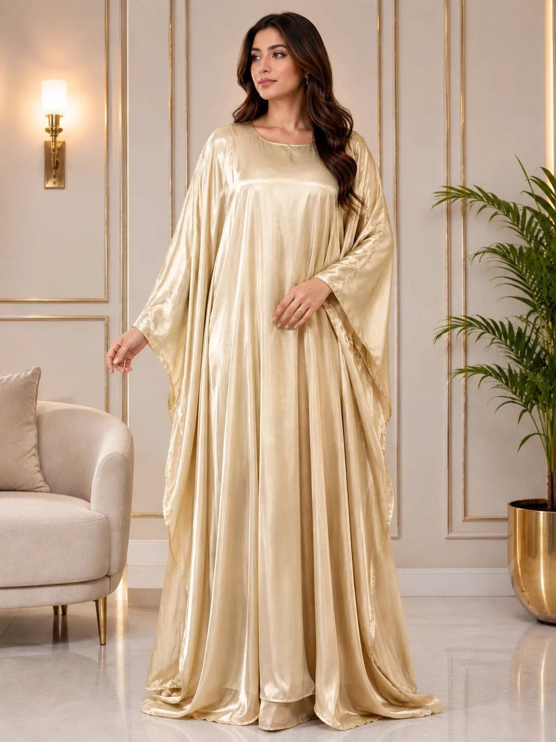 Luxury Rhinestone Arabic Kaftan – Sheesha Silk with Stone Work
