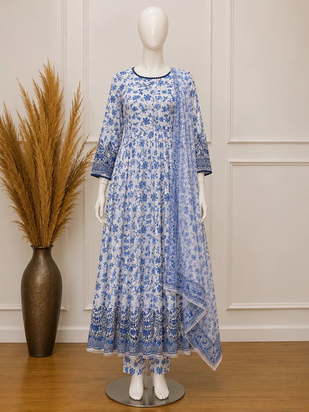 Hania Blue Floral Printed Maxi – 3PC Stitched