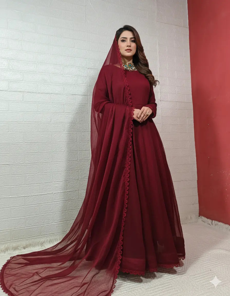 Mahrosh – Chiffon Formal Maxi Dress with Dupatta
