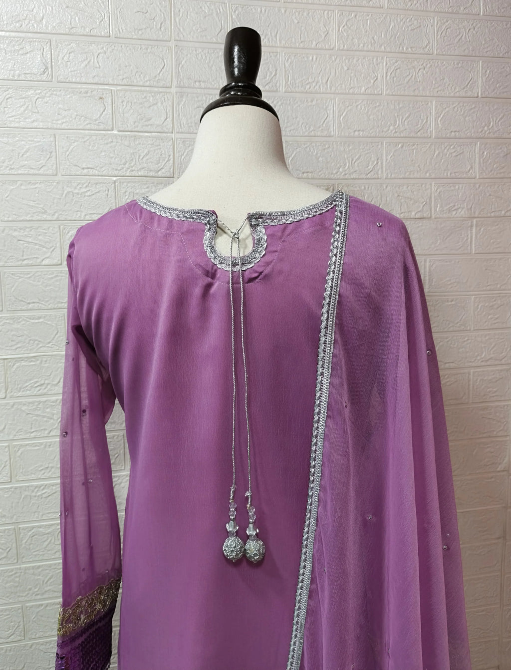 Lavender Crinkle Chiffon Sharara with Heavy Dupatta - 3pc