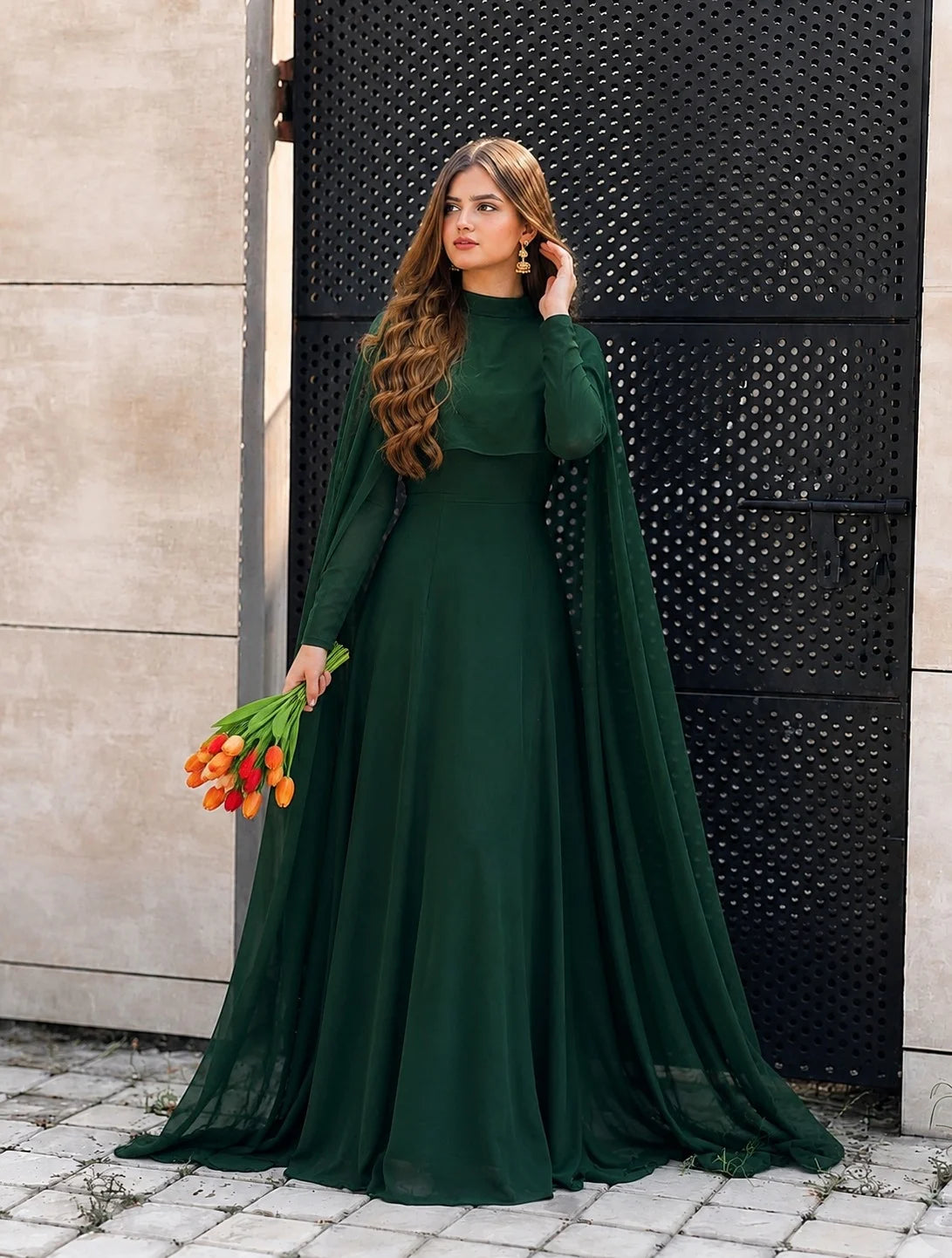 Cape Chiffon Maxi with full sleeves