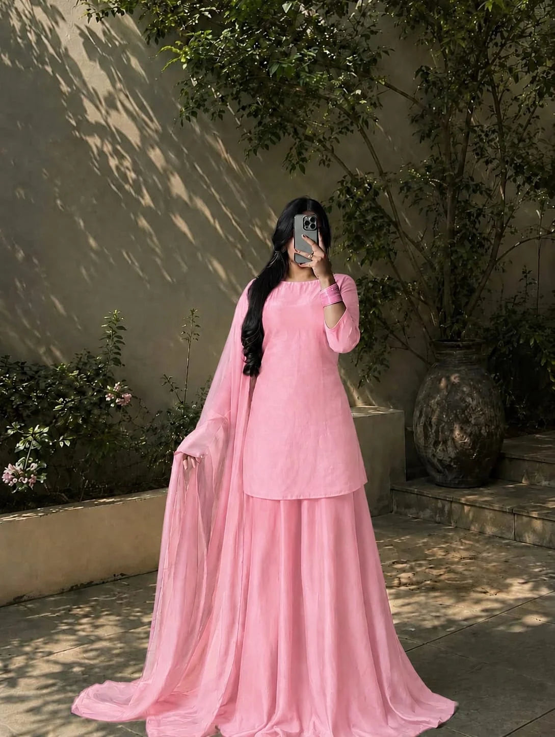 Chiffon Flairy Sharara Set with Dupatta – 3PC Ready to Wear
