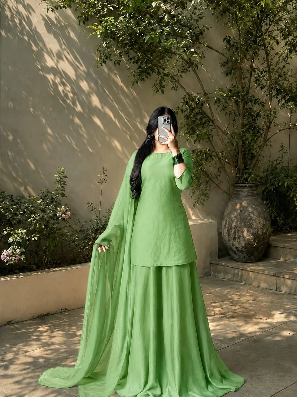 Chiffon Flairy Sharara Set with Dupatta – 3PC Ready to Wear