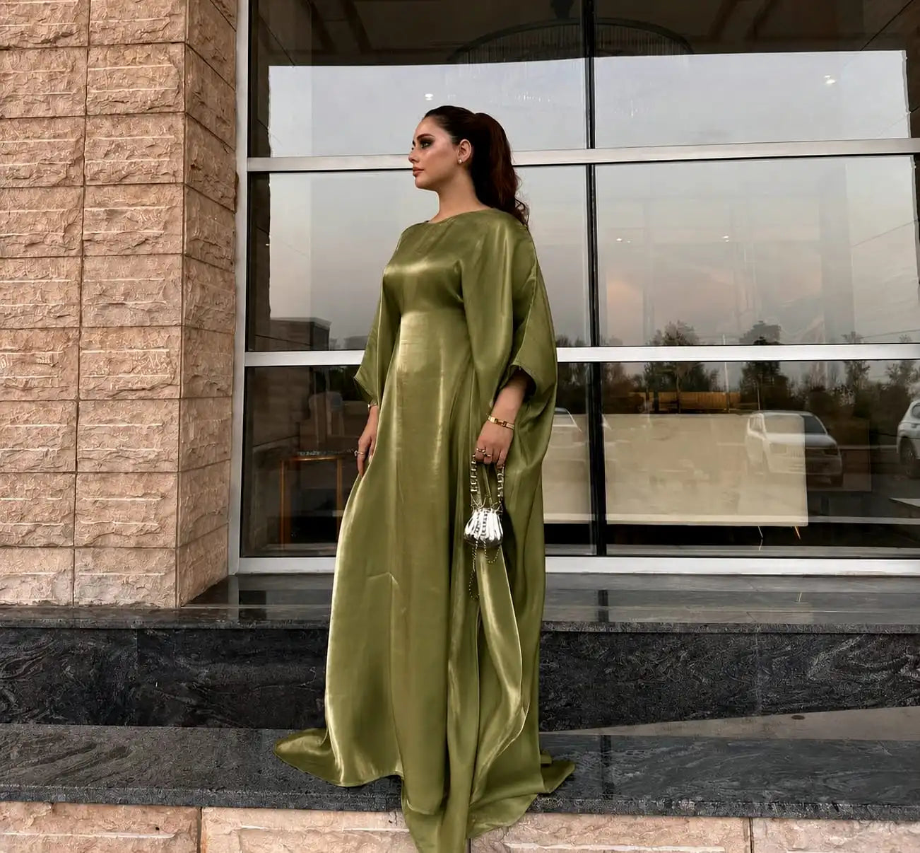 Luxury Rhinestone Arabic Kaftan – Sheesha Silk with Stone Work