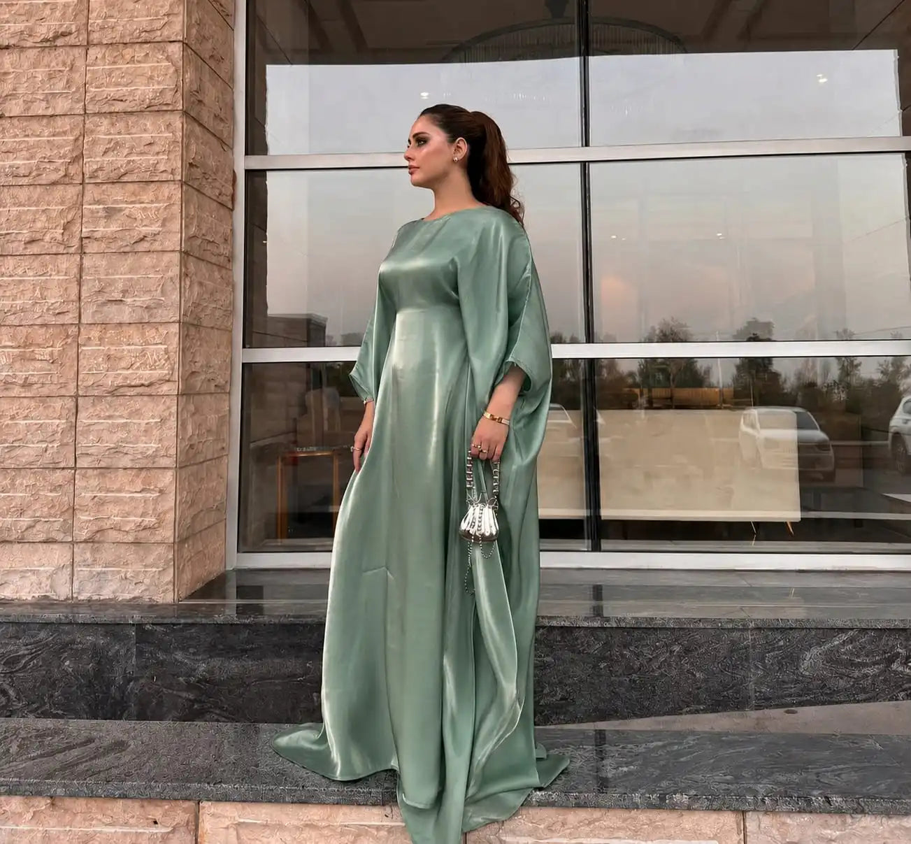 Luxury Rhinestone Arabic Kaftan – Sheesha Silk with Stone Work