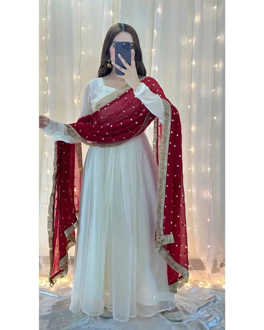 White Bliss Chiffon Maxi - Stitched 3pc - Sunflare.pk