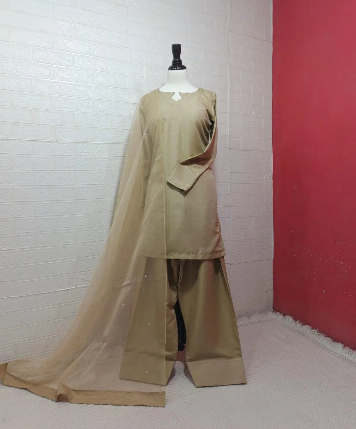 Farshi Shalwar with Pearl Dupatta - Stitched 3pc