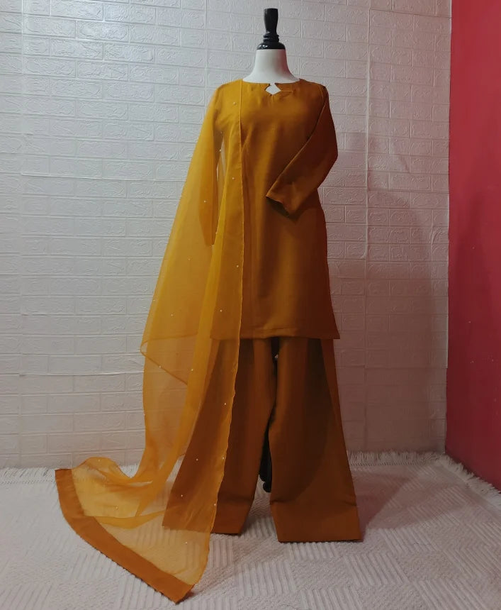 Farshi Shalwar with Pearl Dupatta - Stitched 3pc