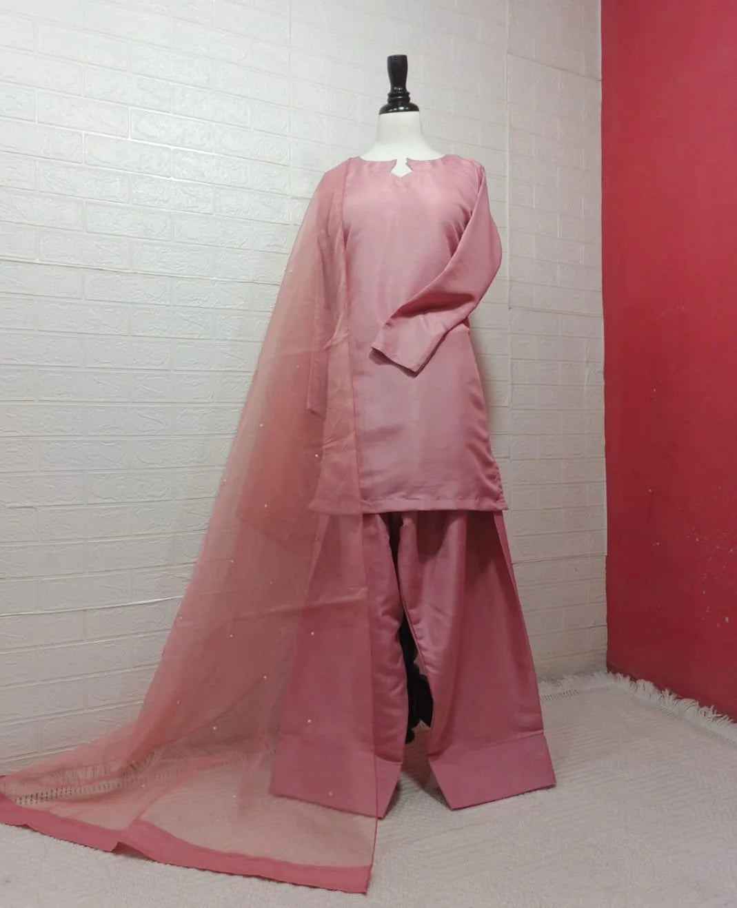 Farshi Shalwar with Pearl Dupatta - Stitched 3pc