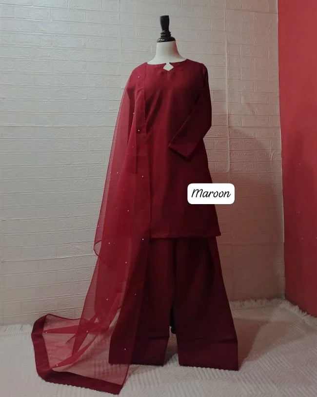 Farshi Shalwar with Pearl Dupatta - Stitched 3pc
