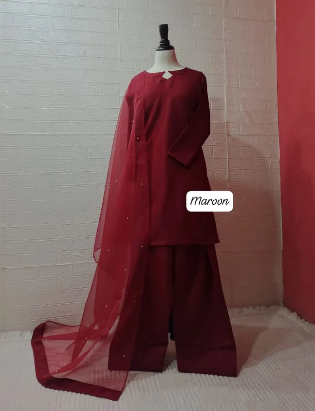 Farshi Shalwar with Pearl Dupatta - Stitched 3pc