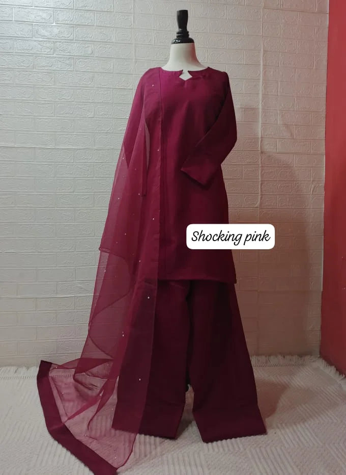 Farshi Shalwar with Pearl Dupatta - Stitched 3pc