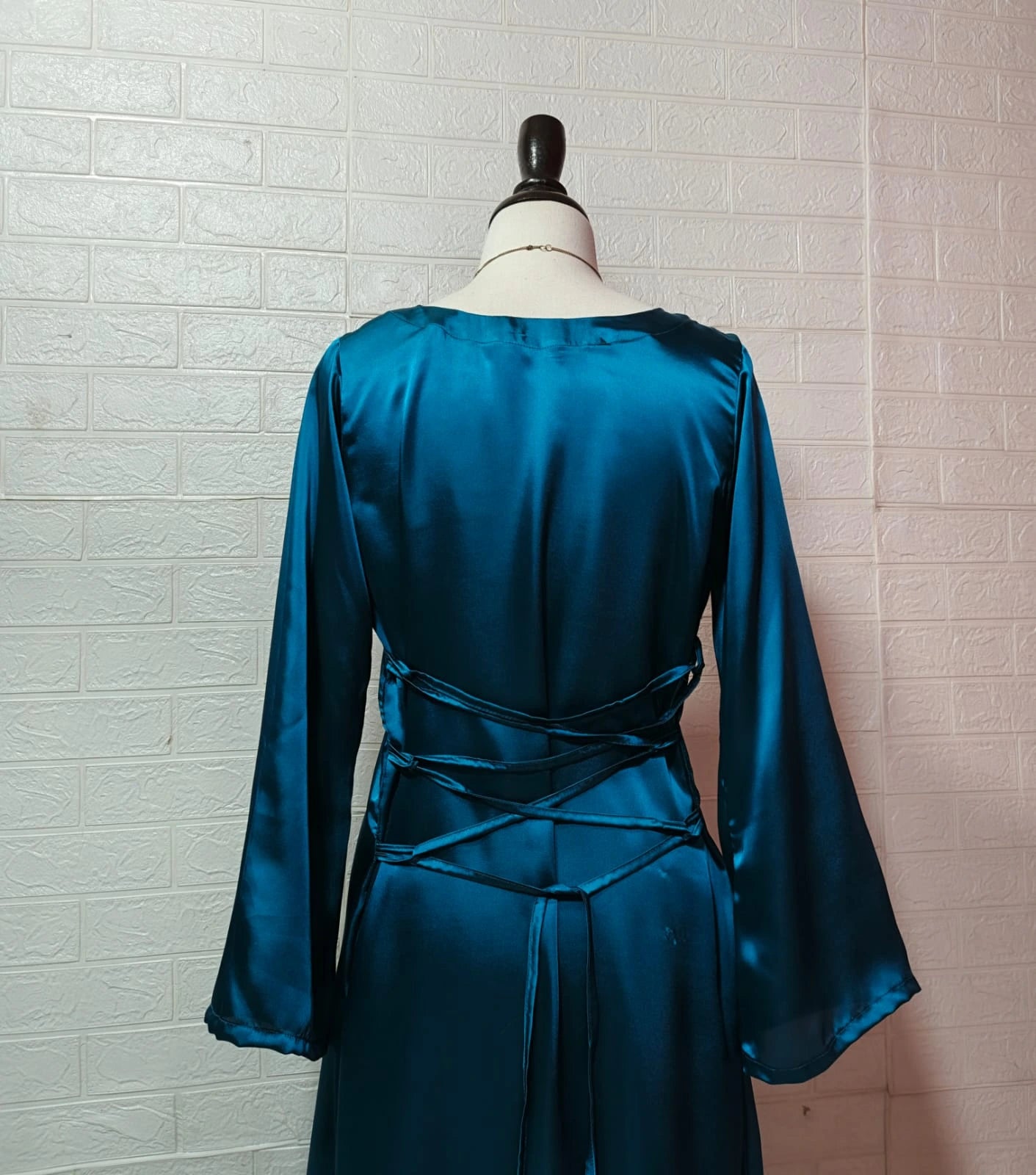 Elegant Korean Silk Maxi Dress with Back Dori