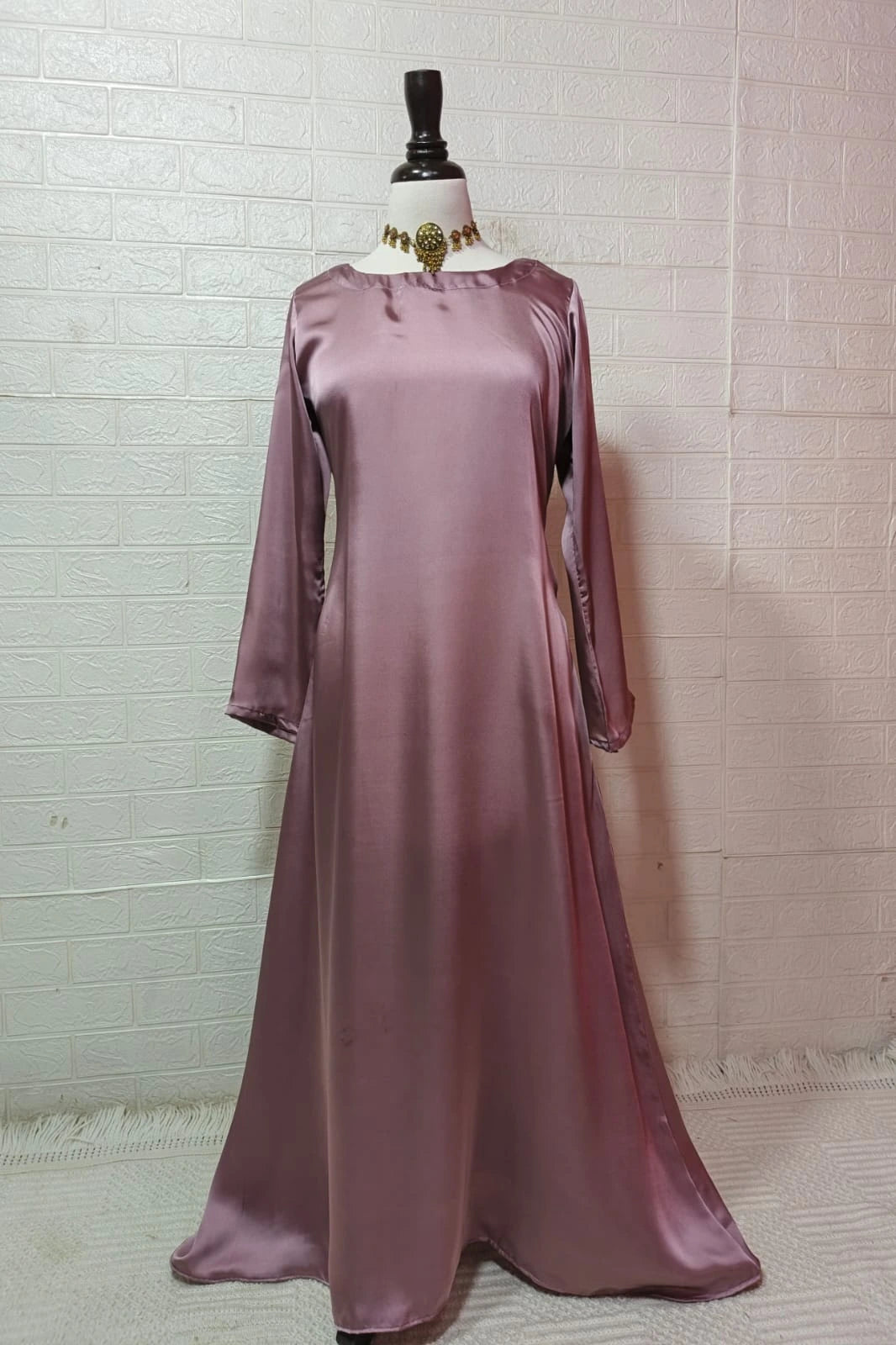 Elegant Korean Silk Maxi Dress with Back Dori