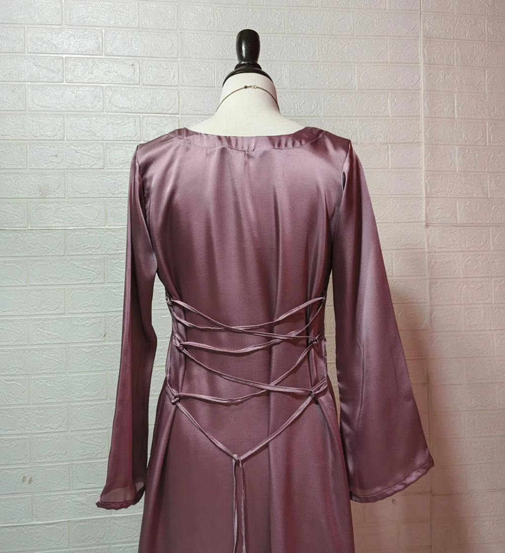 Elegant Korean Silk Maxi Dress with Back Dori