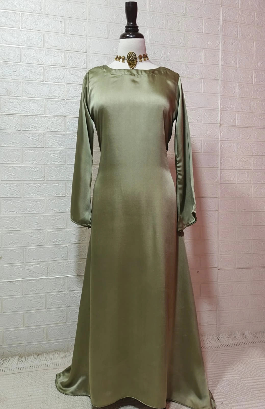 Elegant Korean Silk Maxi Dress with Back Dori