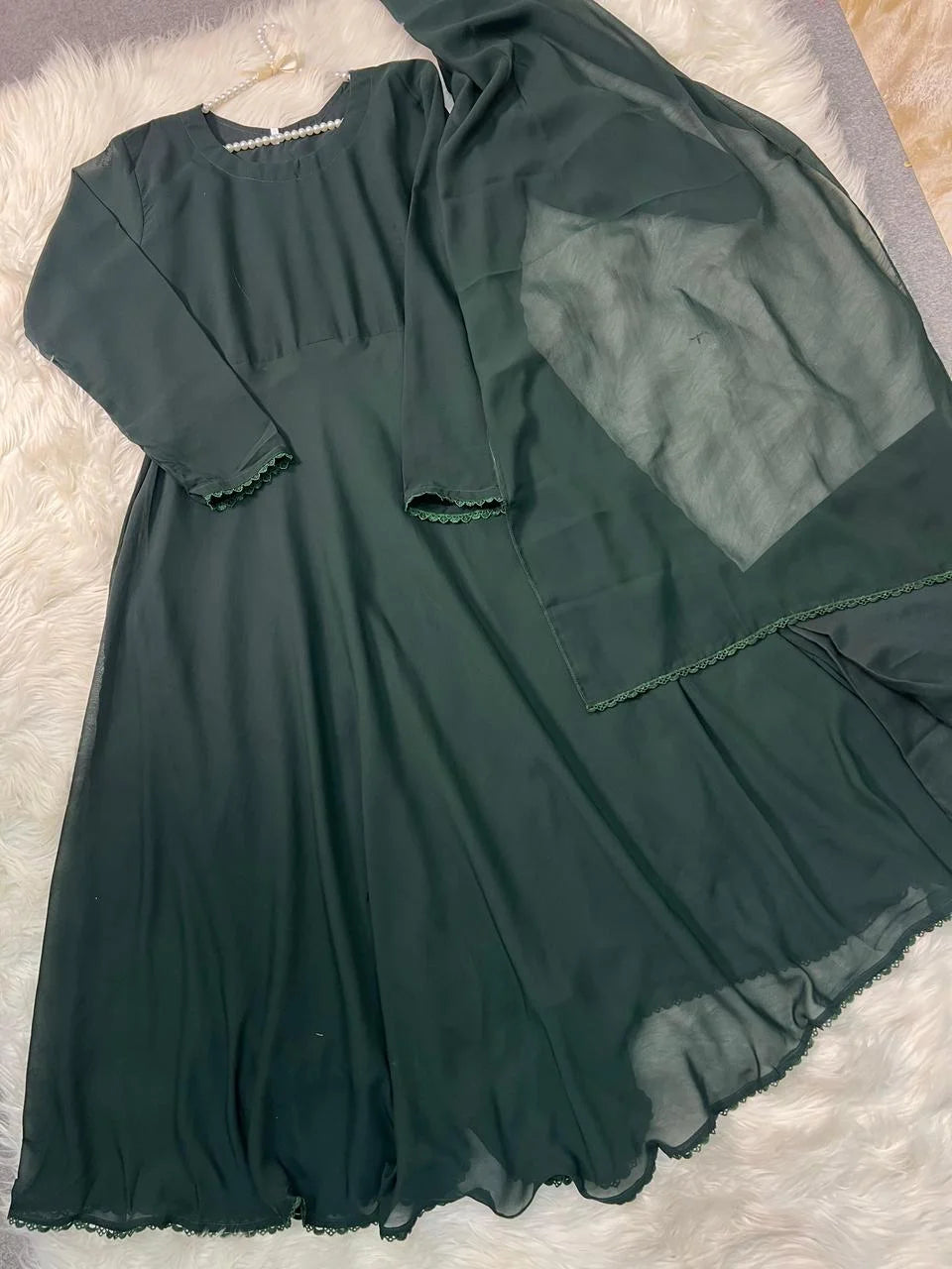 Emerald Green Chiffon Maxi Frock 3PC Set with Chiffon Dupatta