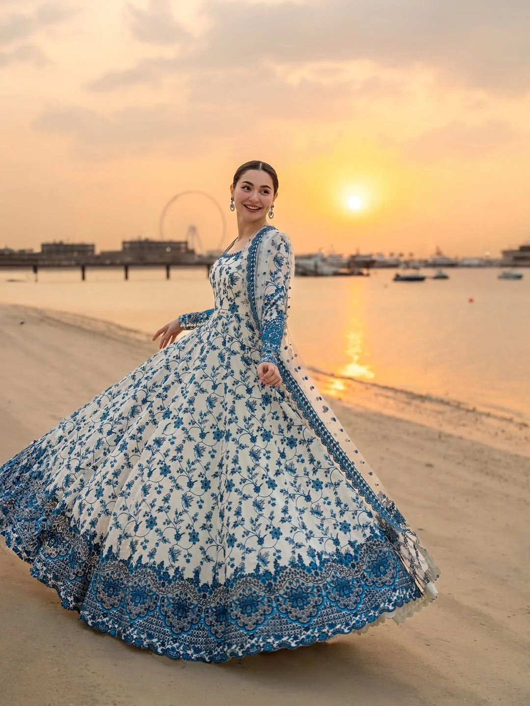 Hania Blue Floral Printed Maxi – 3PC Stitched