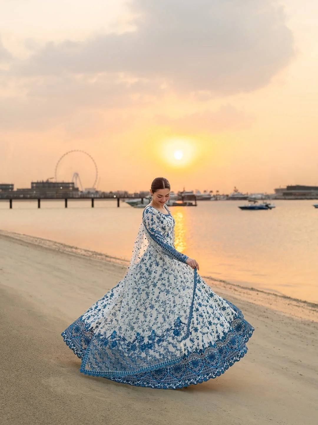 Hania Blue Floral Printed Maxi – 3PC Stitched